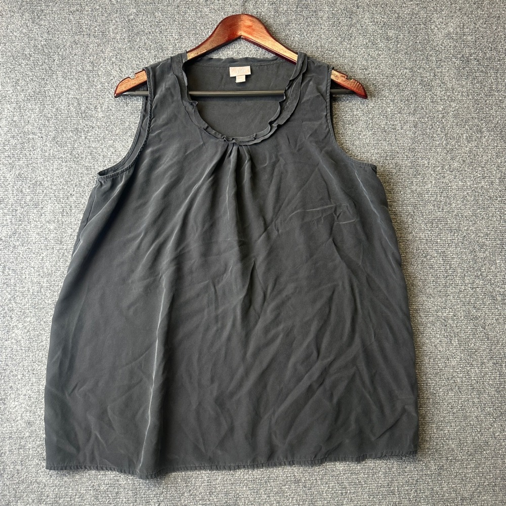 J Jill Sleeveless Silk Top Womens Large Black Ruffle Neck Shell Tank Classic
